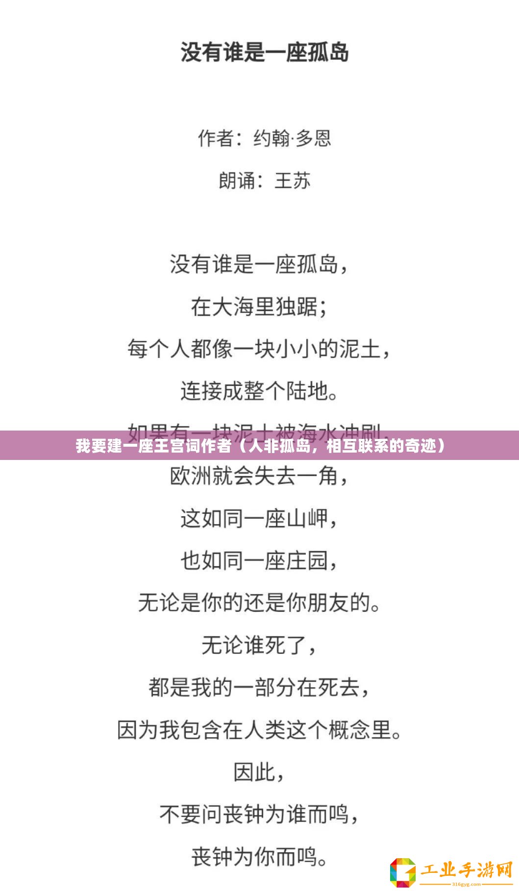 我要建一座王宮詞作者（人非孤島，相互聯系的奇跡）