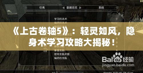 《上古卷軸5》：輕靈如風，隱身術(shù)學(xué)習攻略大揭秘！