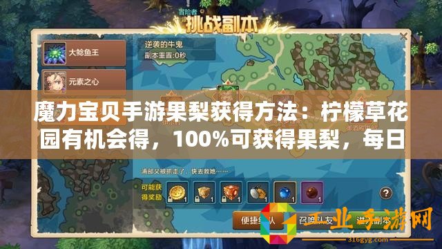 魔力寶貝手游果梨獲得方法：檸檬草花園有機會得，100%可獲得果梨，每日登錄可領取獎勵